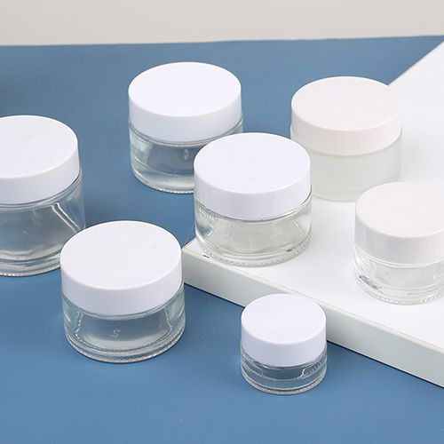 Clear Glass Cream Jar with White Cap
