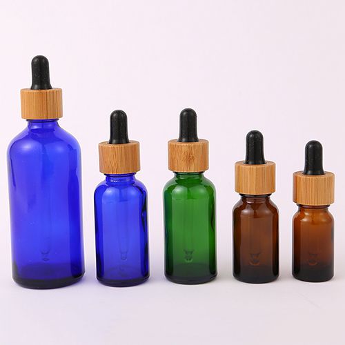 Amber Blue Green Bamboo Dropper Bottle